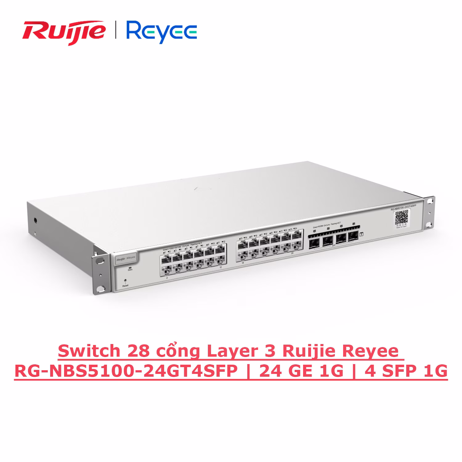 Switch Layer 3 Ruijie Reyee RG-NBS5100-24GT4SFP, 24 Cổng Gigabit & 4 Cổng SFP, Hiệu Suất Cao