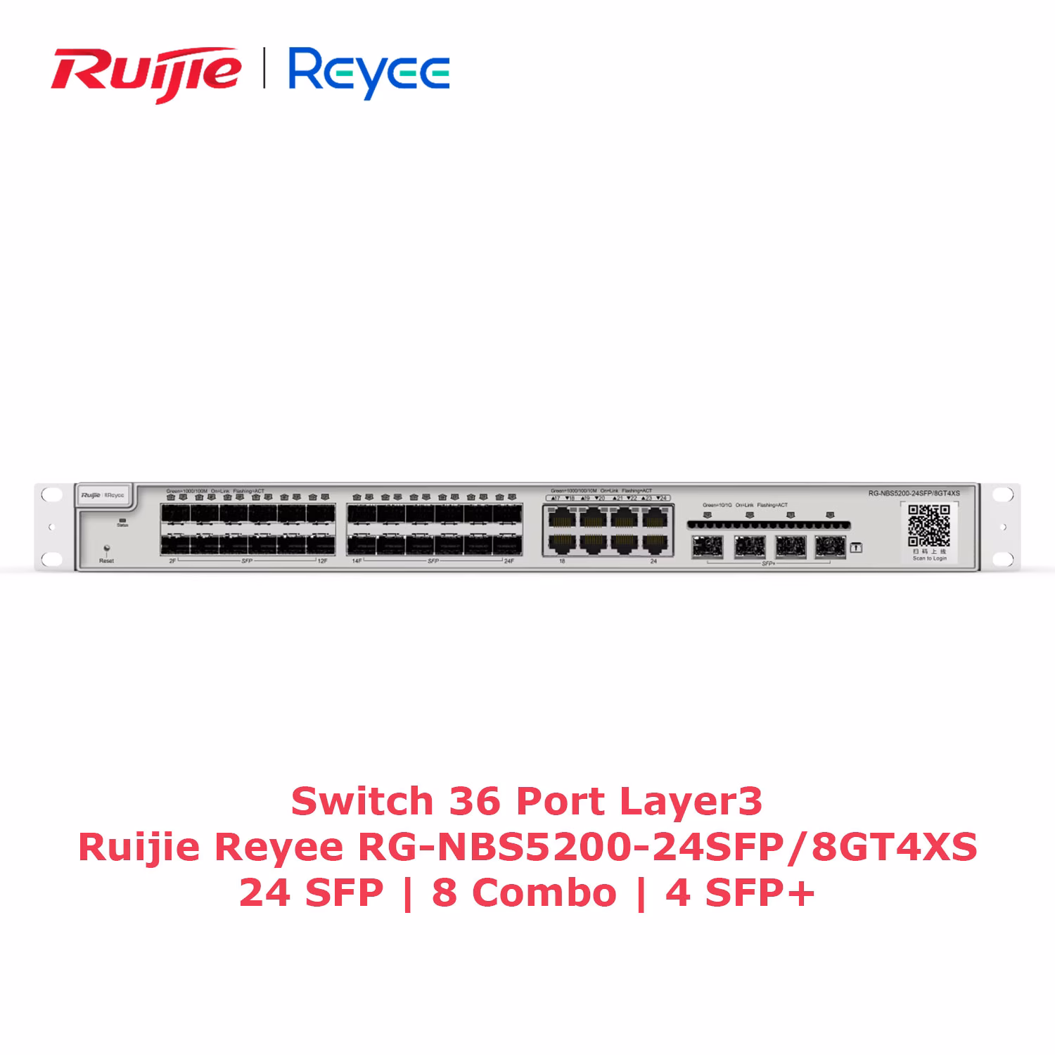 Switch Ruijie Reyee RG-NBS5200-24SFP/8GT4XS | 36 Port Layer 3 | 24 Cổng SFP, 8 Cổng RJ45, 4 Cổng SFP+
