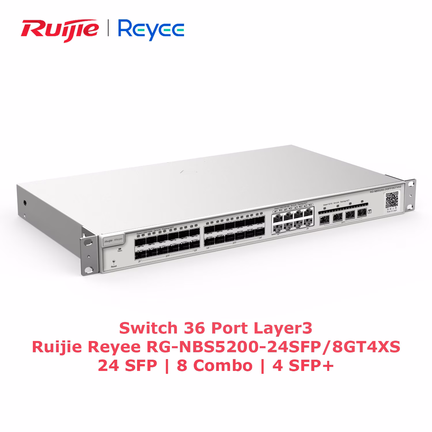 Switch Ruijie Reyee RG-NBS5200-24SFP/8GT4XS | 36 Port Layer 3 | 24 Cổng SFP, 8 Cổng RJ45, 4 Cổng SFP+