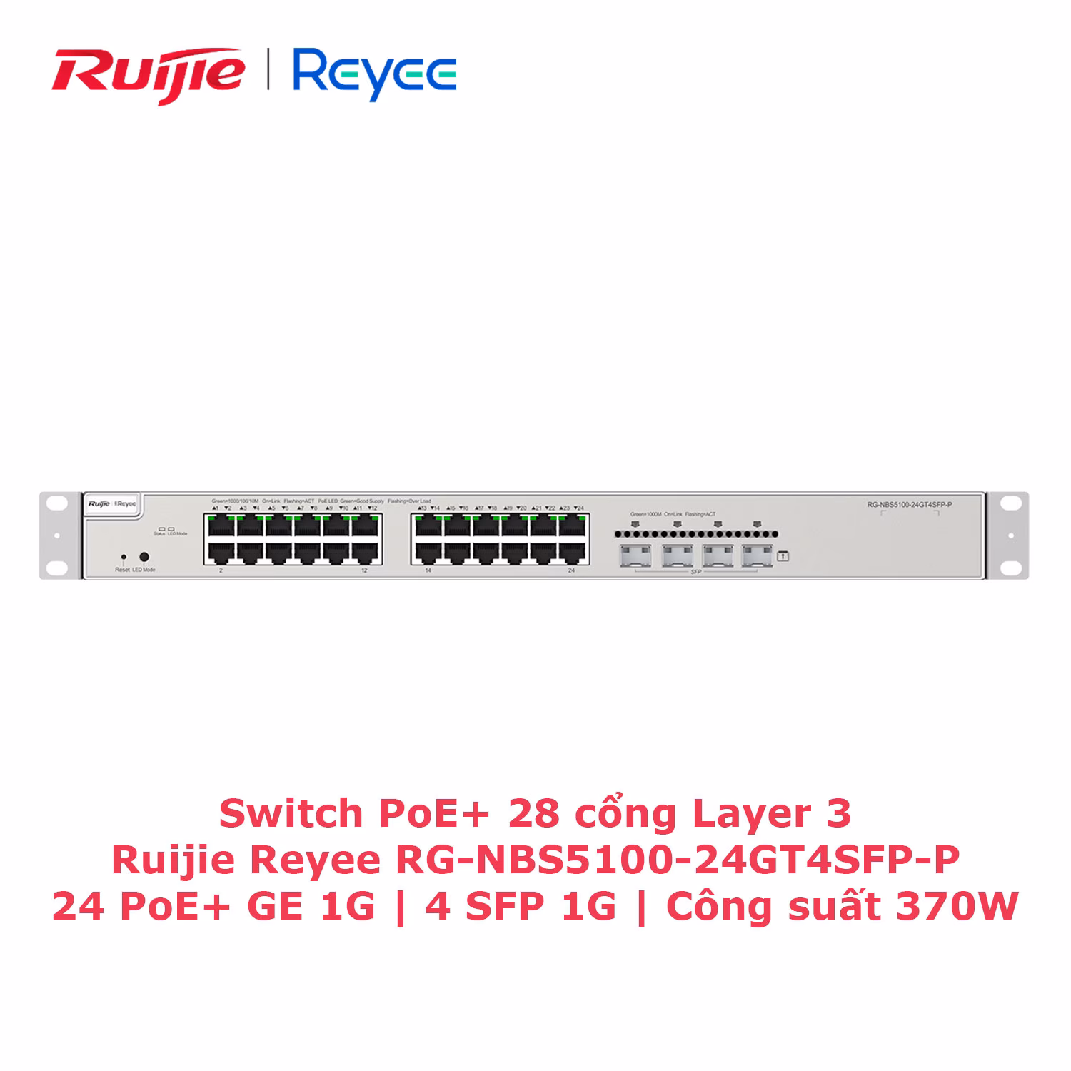 Switch Ruijie Reyee RG-NBS5100-24GT4SFP-P | 28 Cổng Layer 3 | PoE+ 370W