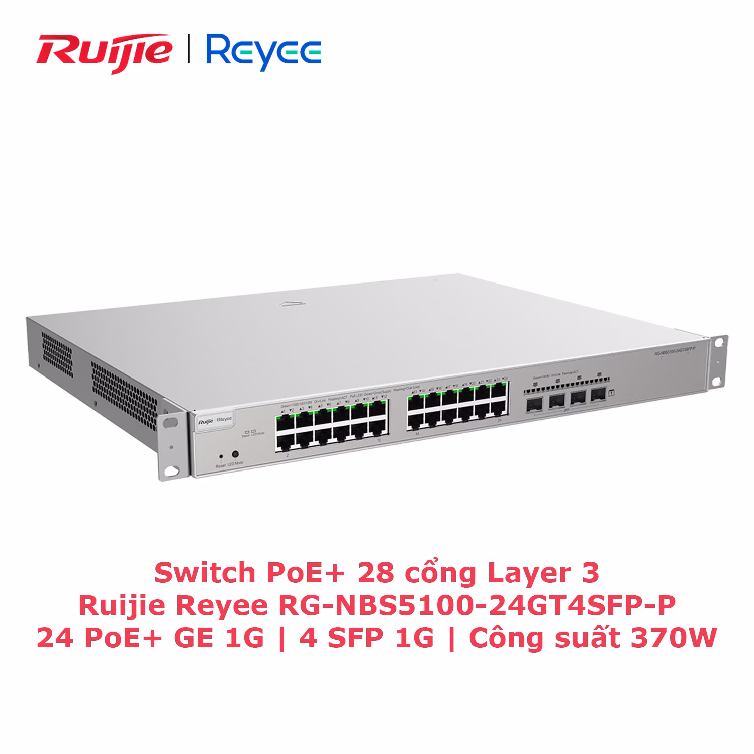 Switch Ruijie Reyee RG-NBS5100-24GT4SFP-P | 28 Cổng Layer 3 | PoE+ 370W