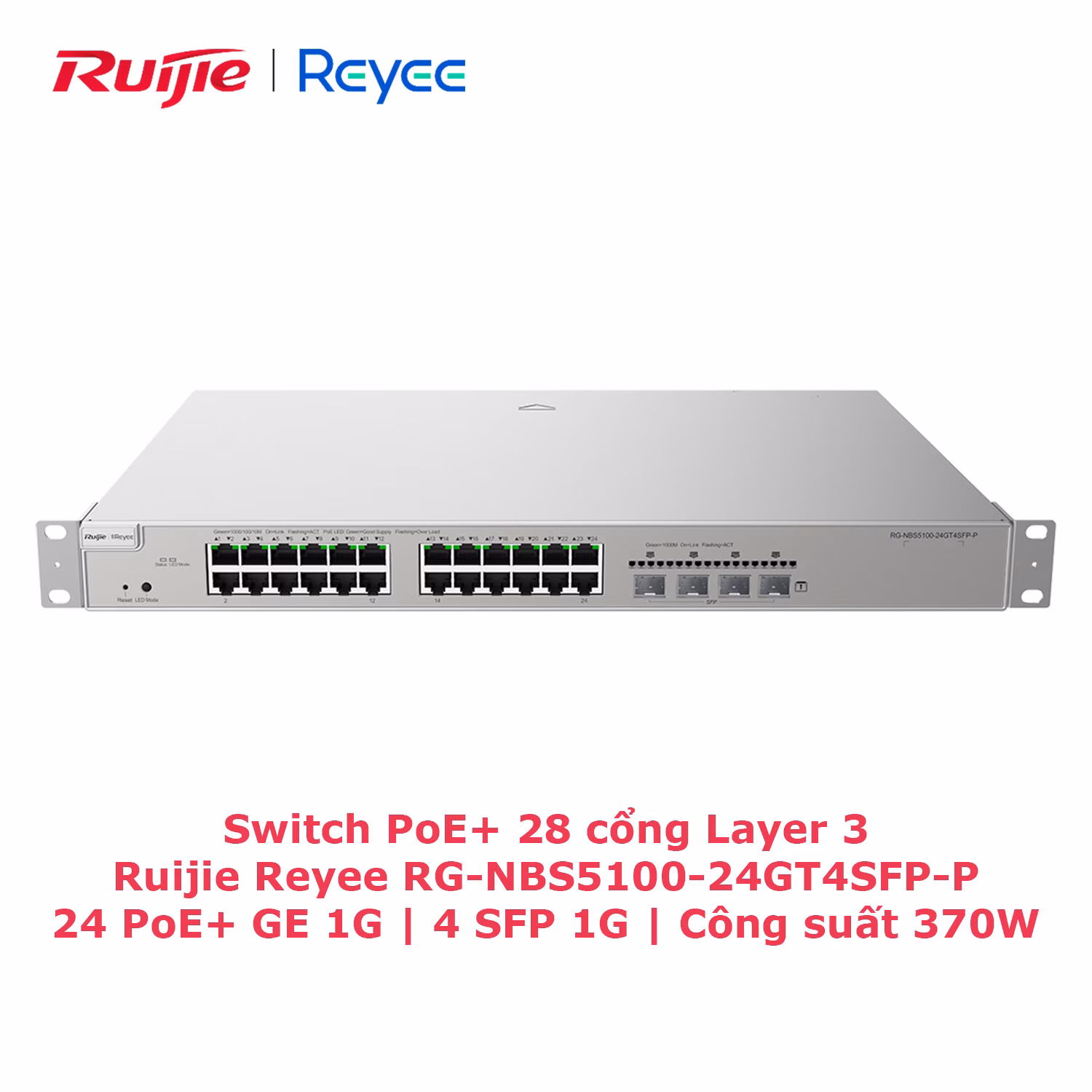 Switch Ruijie Reyee RG-NBS5100-24GT4SFP-P | 28 Cổng Layer 3 | PoE+ 370W