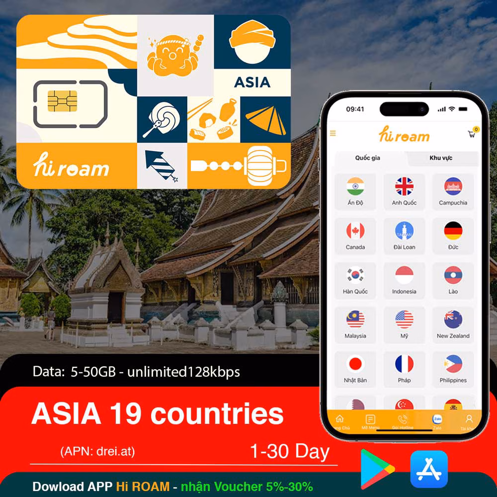 Sim du lịch 19 Nước Châu Á