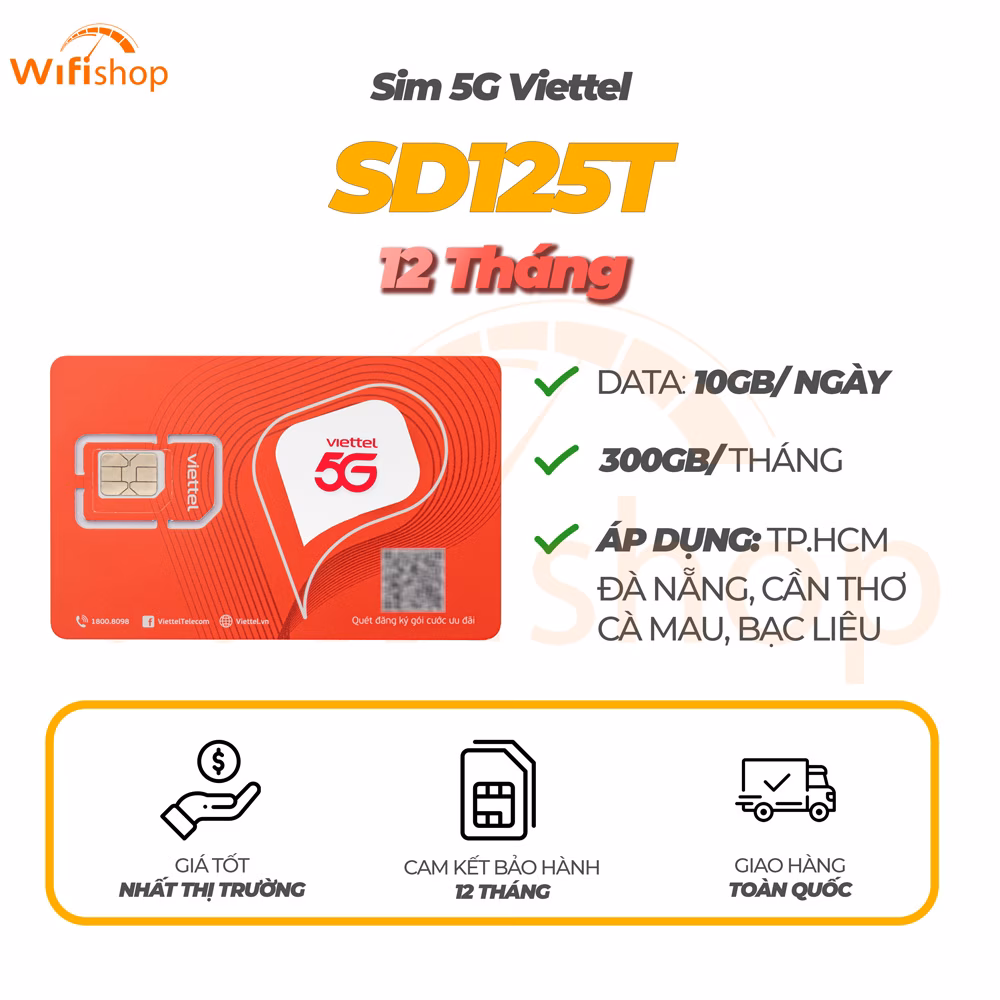 SIM Viettel SD125T 10GB/Ngày (300GB/Tháng), Trọn gói 12 tháng