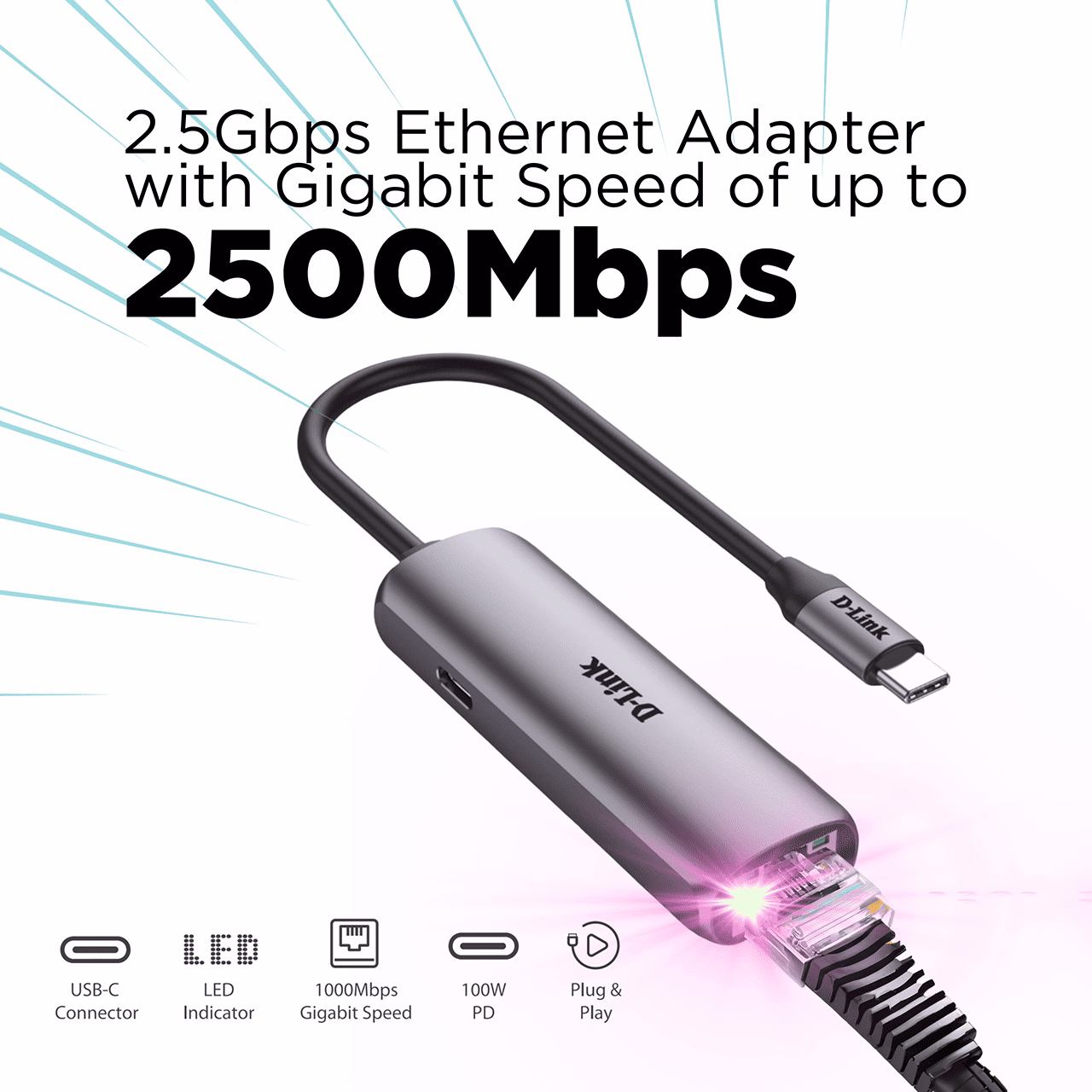 Cáp chuyển Type C sang cổng mạng LAN RJ45 2.5Gbps - DLink DUB-E255