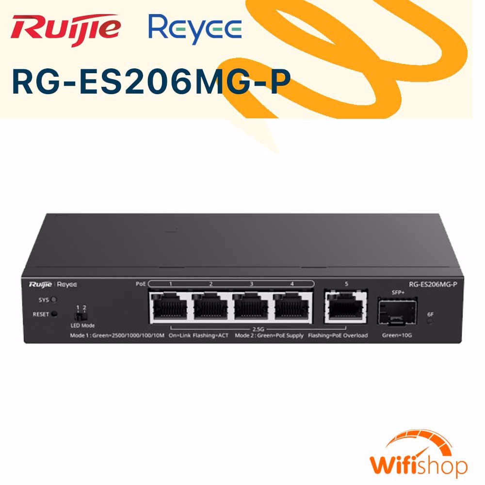 Switch Ruijie RG-ES206MG-P, 5 Cổng 2.5G PoE+ Smart Cloud Managed