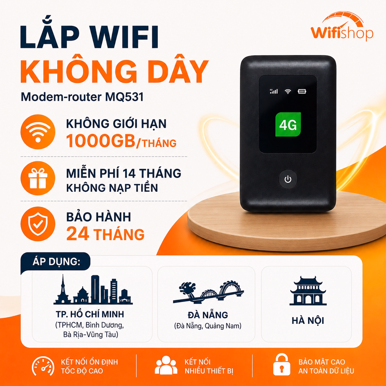 Lắp Wifi Không Dây 1000GB/THÁNG Khuyến Mãi 14 Tháng