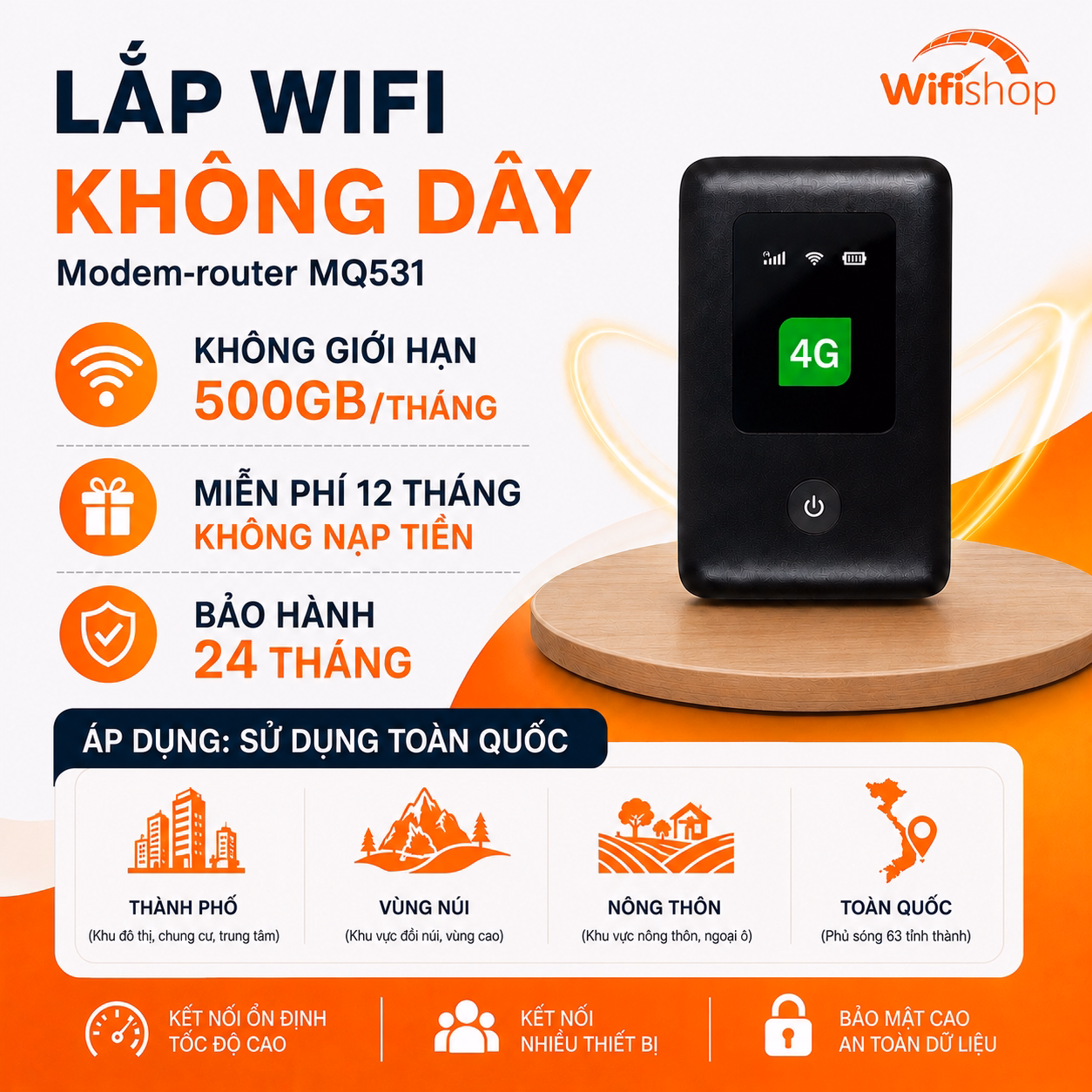 Lắp Wifi Không Dây 500GB/THÁNG Khuyến Mãi 12 Tháng