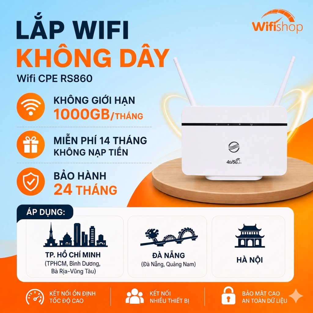 Lắp Wifi Không Dây 1000GB/THÁNG Khuyến Mãi 14 Tháng