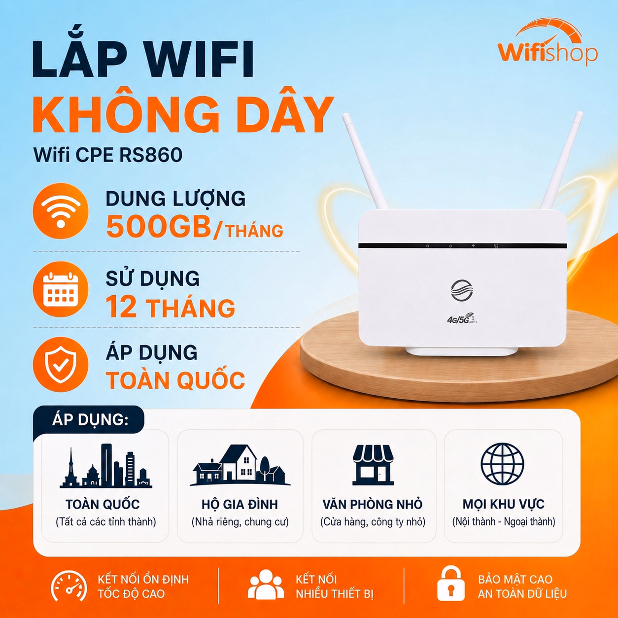Lắp Wifi Không Dây 500GB/THÁNG Khuyến Mãi 12 Tháng