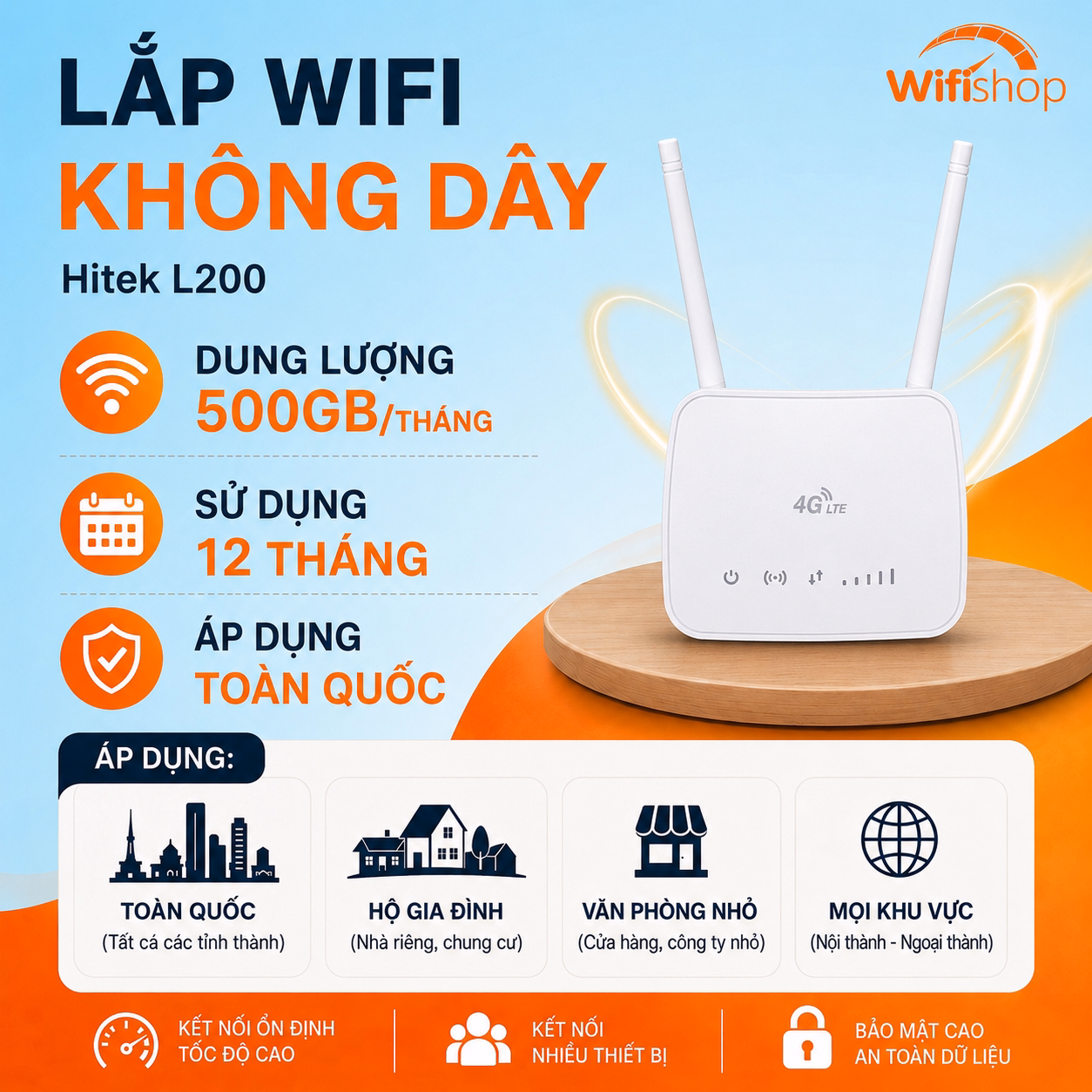 Lắp Wifi Không Dây 500GB/THÁNG Khuyến Mãi 12 Tháng