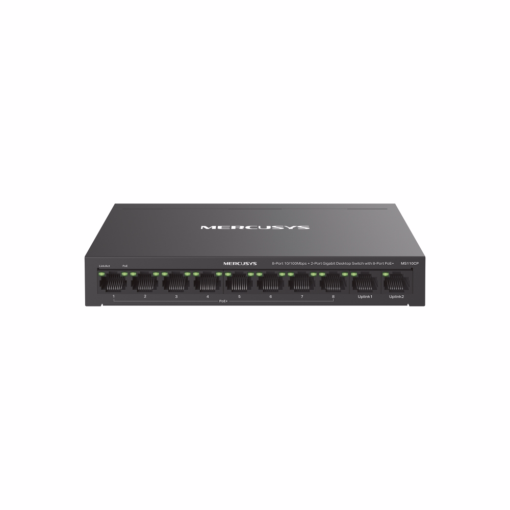 Switch Mercusys MS110CP 8 Cổng 100 Mbps + 2 Cổng Gigabit với 8 Cổng PoE+