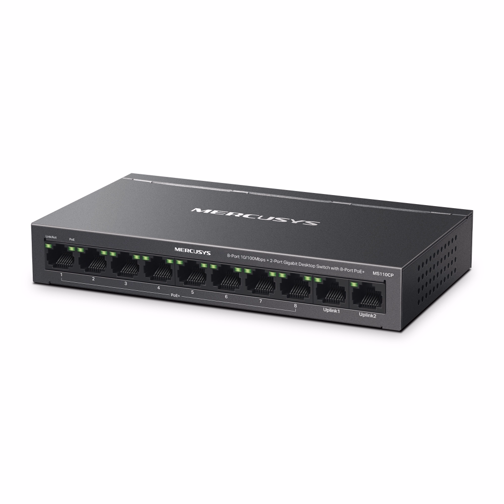 Switch Mercusys MS110CP 8 Cổng 100 Mbps + 2 Cổng Gigabit với 8 Cổng PoE+